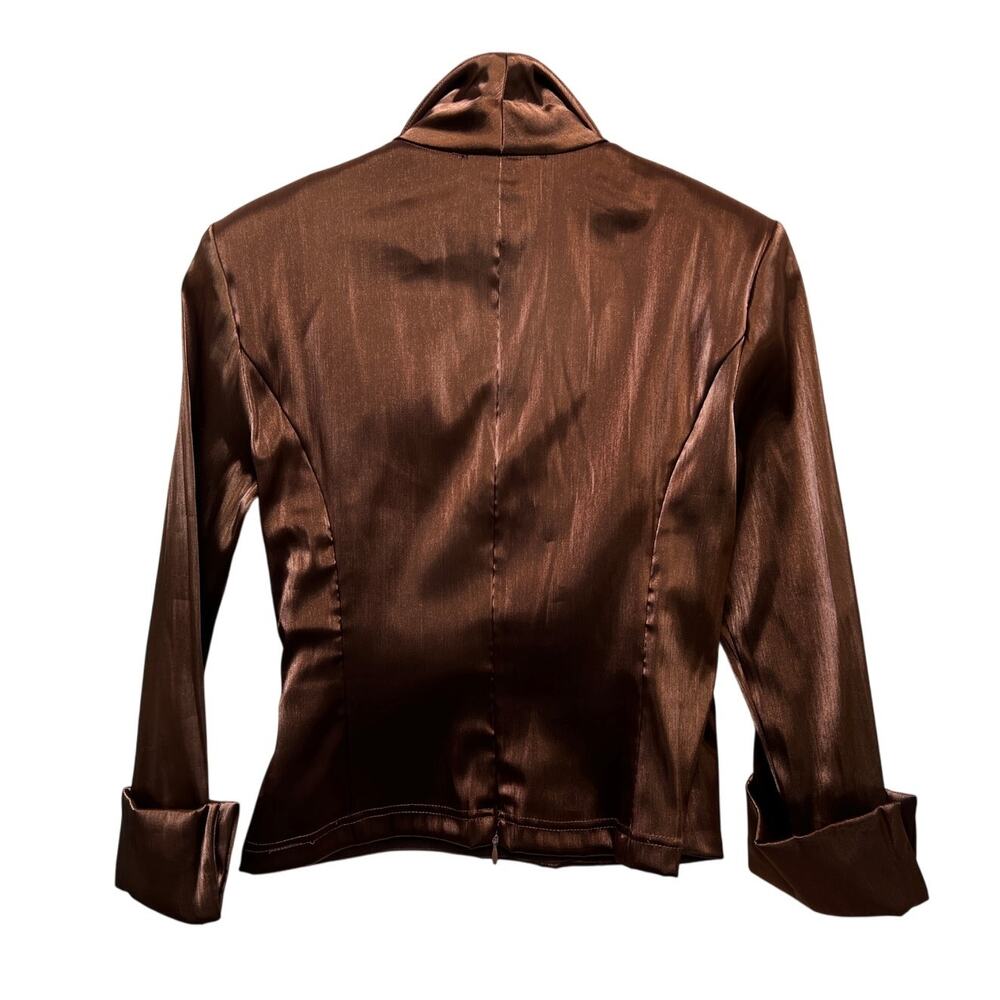 Vintage Cachet Wrap-Look Back-Zip Brown Metallic Dress Shirt 6 - Picture 4 of 8
